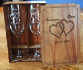 Engraved Champagne flutes in Blackwood gift box